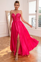 Load image into Gallery viewer, Fuchsia Strapless Prom Dress with Slit