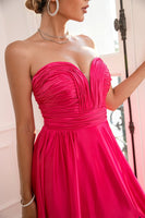Load image into Gallery viewer, Fuchsia Strapless Prom Dress with Slit