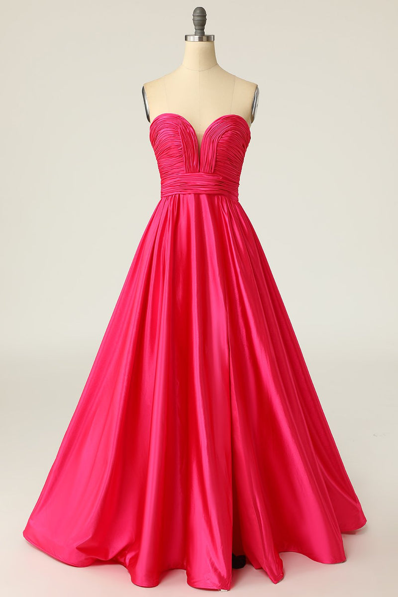 Load image into Gallery viewer, A Line Sweetheart Fuchsia Long Prom Dress with Ruched
