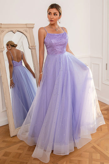 Light Purple Sequins Prom Dress with Slit