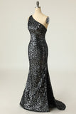 Mermaid One Shouler Dark Gold Sequins Prom Dress