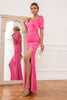 Load image into Gallery viewer, Sheath Sweetheart Fuchsia Long Prom Dress with Split Front