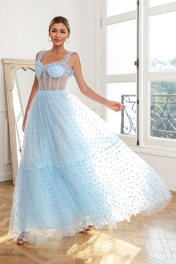 Sky Blue Polka Dots Tulle Prom Dress