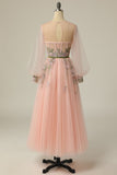 A Line Jewel Light Nude Long Prom Dress with Embroidery