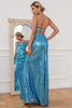 Load image into Gallery viewer, Mermaid Spaghetti Straps Silver Sequins Long Prom Dress Backless