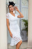 Load image into Gallery viewer, Sheath V Neck White Lace Dress