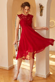 Dark Red Chiffon Lace Wedding Party Dress
