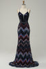 Load image into Gallery viewer, Mermaid Spaghetti Straps Navy Long Prom Dress with Criss Cross Back