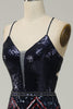 Load image into Gallery viewer, Mermaid Spaghetti Straps Navy Long Prom Dress with Criss Cross Back