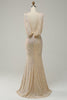 Load image into Gallery viewer, Sheath Deep V Neck Champagne Sequins Long Prom Dress with Split Front