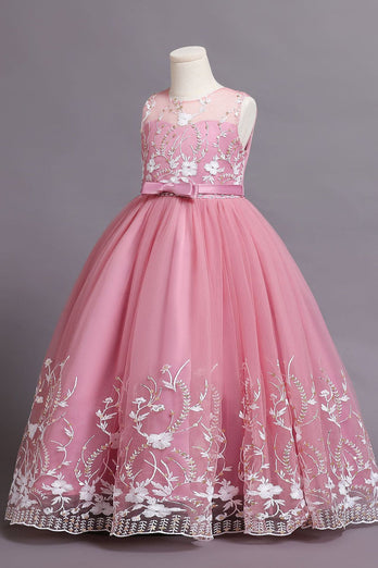 Tulle Blush Flower Girl Dress with Bowknot