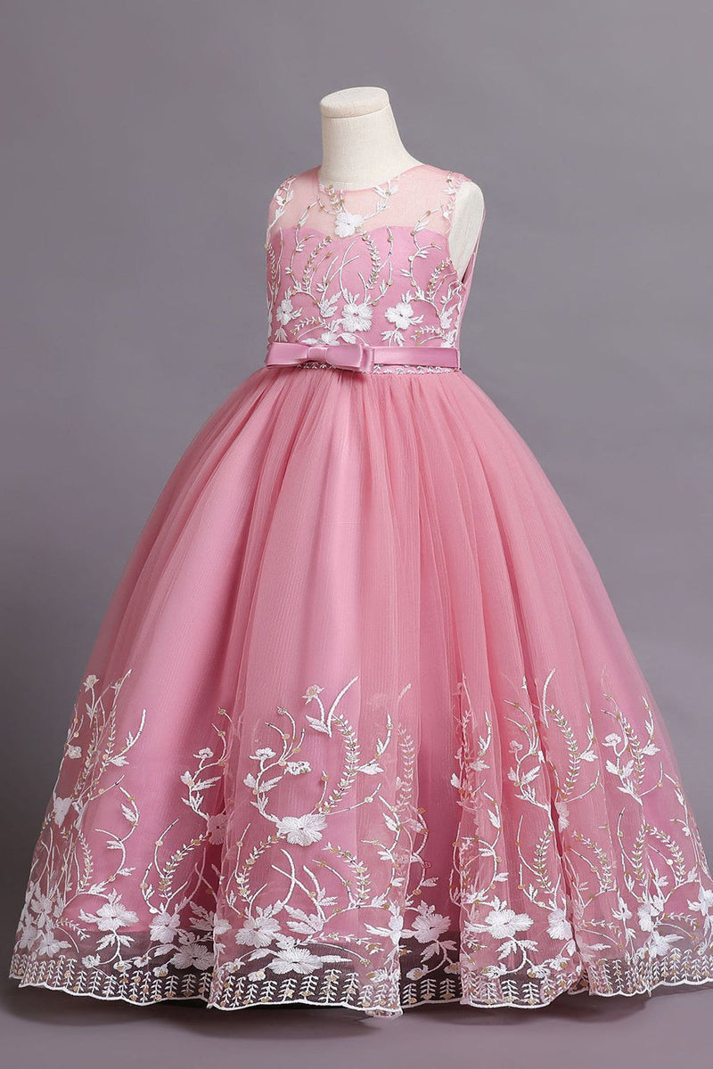 Load image into Gallery viewer, Tulle Blush Flower Girl Dress with Bowknot