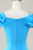 Load image into Gallery viewer, Bodycon Off the Shoulder Blue Cocktail Dress with Ruffles
