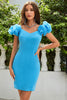 Load image into Gallery viewer, Simple Blue Off the Shoulder Tight Homecoming Dress with Ruffles