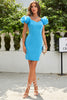 Load image into Gallery viewer, Simple Blue Off the Shoulder Tight Homecoming Dress with Ruffles
