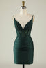 Load image into Gallery viewer, Sheath Spaghetti Straps Dark Green Graduation Dress with Beading