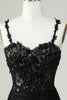 Load image into Gallery viewer, Sheath Spaghetti Straps Black Short Homecoming Dress with Appiques