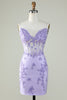 Load image into Gallery viewer, Bodycon Spaghetti Straps Purple Corset Graduation Dress with Appliques