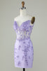 Load image into Gallery viewer, Bodycon Spaghetti Straps Purple Corset Graduation Dress with Appliques