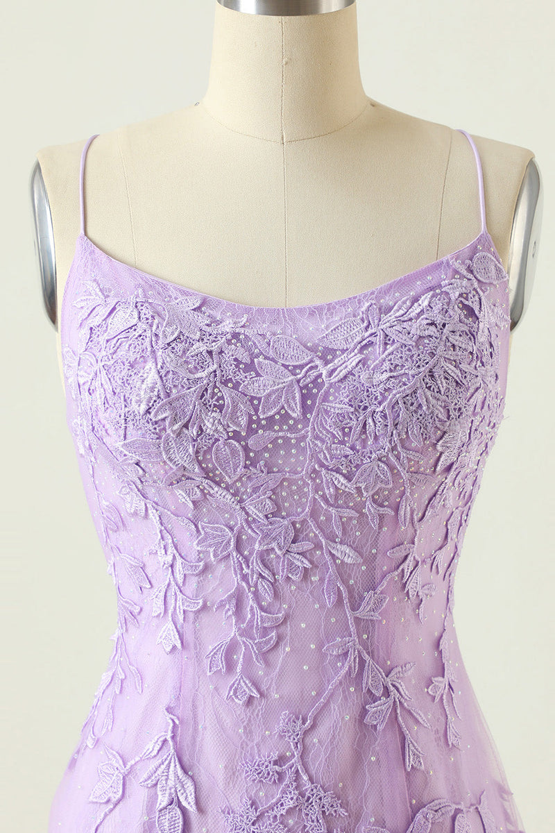 Load image into Gallery viewer, Purple Backless Bodycon Homecoming Dress With Appliques