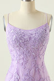 Purple Backless Bodycon Graduation Dress With Appliques