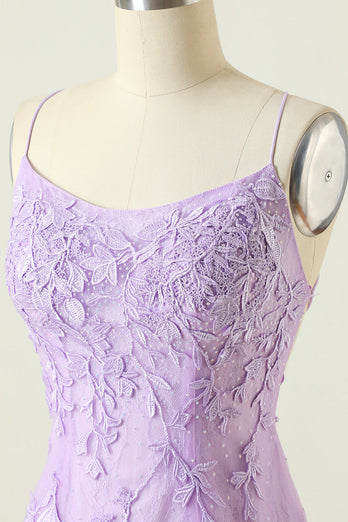 Purple Backless Bodycon Homecoming Dress With Appliques
