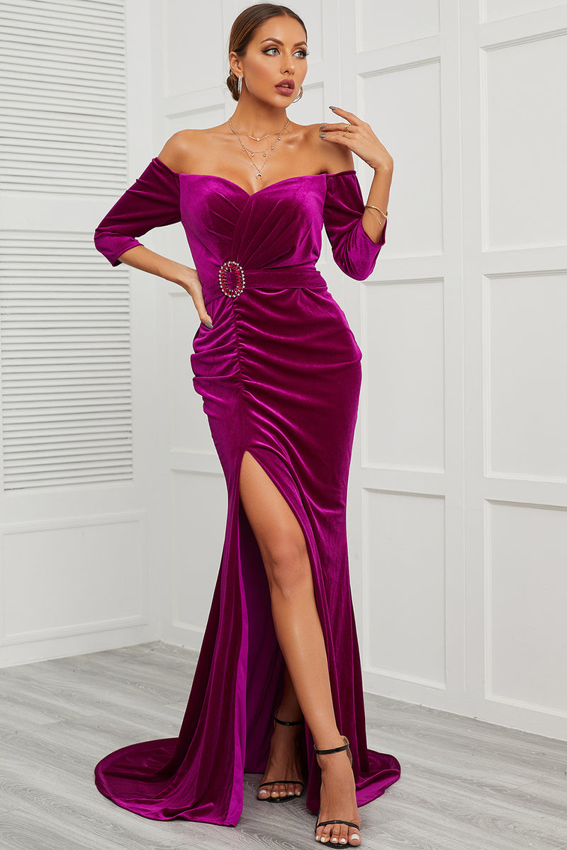Load image into Gallery viewer, Mermaid Off the Shoulder Prom Dress with Split Front