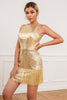 Load image into Gallery viewer, Sequins Fringes Golden Cocktail Dress