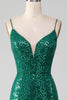 Load image into Gallery viewer, Sparkly Dark Green Beaded Sequins Long Prom Dress with Slit