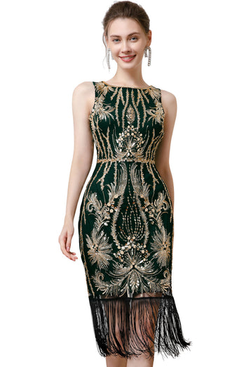 Sparkly Dark Green Sequins 1920s Gatsby Dress with Fringes