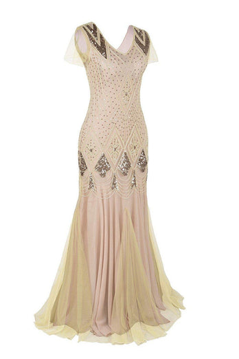 Pink 1920s Sequins Flapper Long Dress