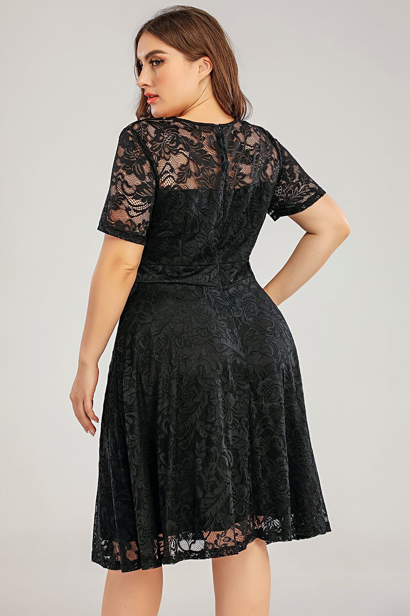 Load image into Gallery viewer, Black Lace Plus Size Formal Dress