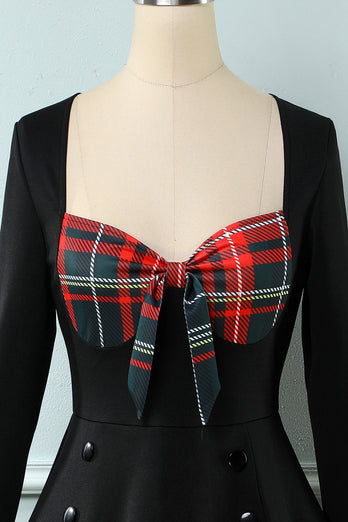 Plaid 1950s Dress with Long Sleeves