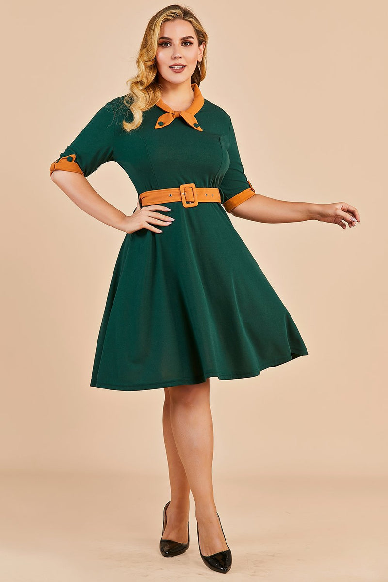 Load image into Gallery viewer, Green V Neck Swing Party Dress
