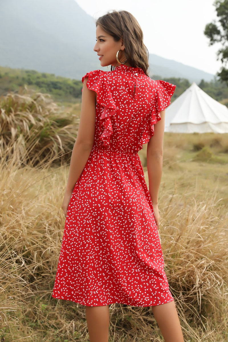 Load image into Gallery viewer, Red Ruffled Midi Boho Dress