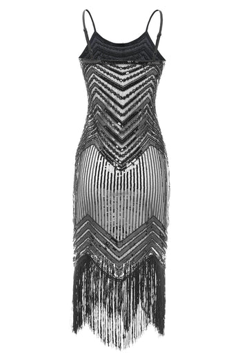 Bodycon Black Silver Sequins 1920s Dress