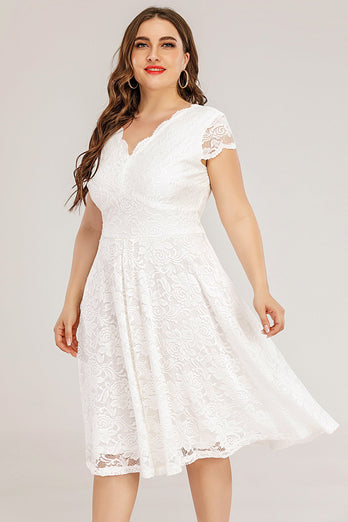 Plus Size White Midi Lace Dress