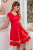 Load image into Gallery viewer, Retro Style Red Swing Dress Bowknot