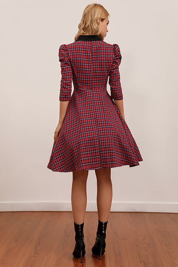 Red Plaid Knee Length Dress