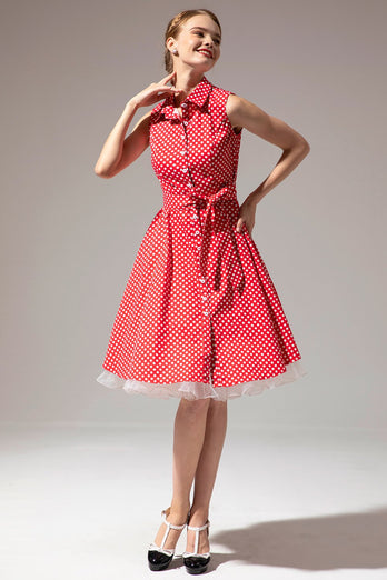 Sleeveless Polka Dot 1950s Dress
