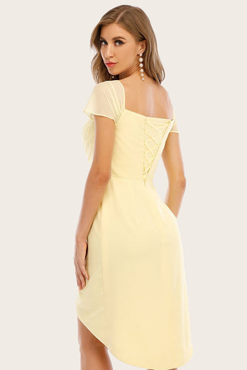 Yellow Bodycon Bridesmaid Dress with Pleats