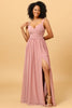 Load image into Gallery viewer, Beautiful A Line Blush Long Bridesmaid Dress with Split Front