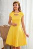 Load image into Gallery viewer, Yellow Round Neck Vintage Dress Keyhole