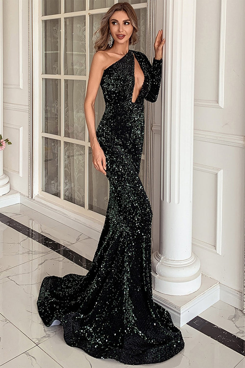 Load image into Gallery viewer, One Shoulder Sequins Mermaid Prom Dress