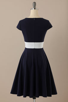 Navy Scoop 1950s Dress with Ruffles