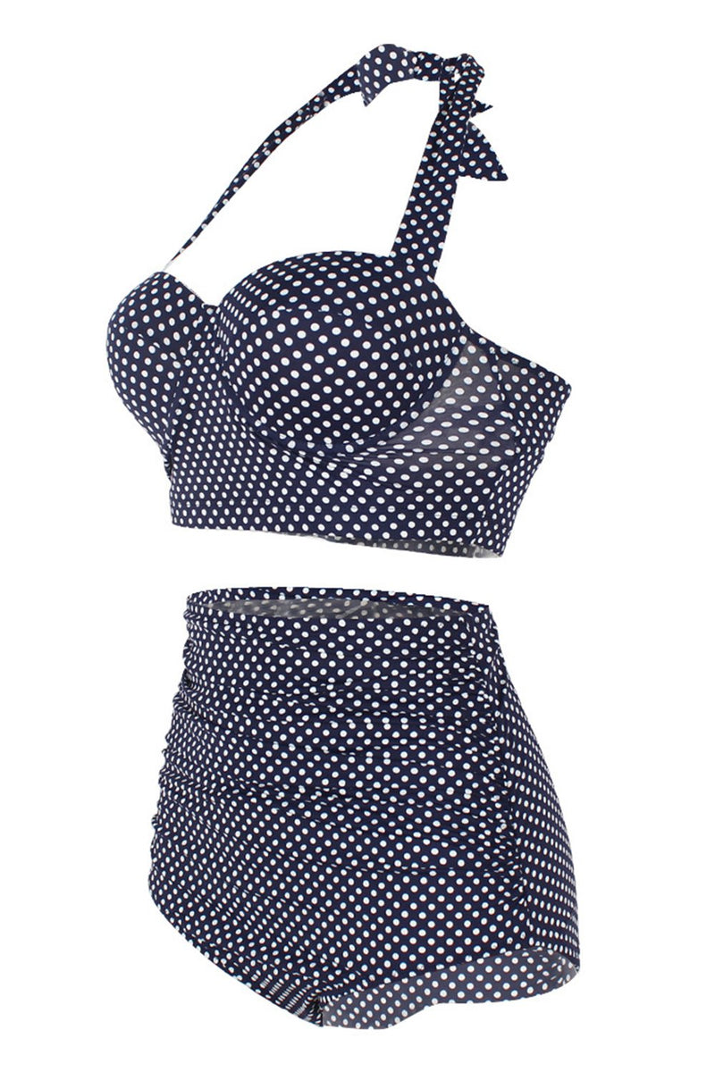 Load image into Gallery viewer, Vintage Navy Polka Dots Swimwear