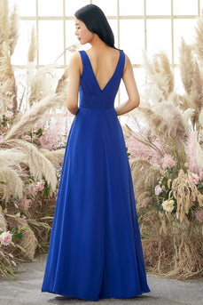 Royal Blue V Neck Bridesmaid Dress