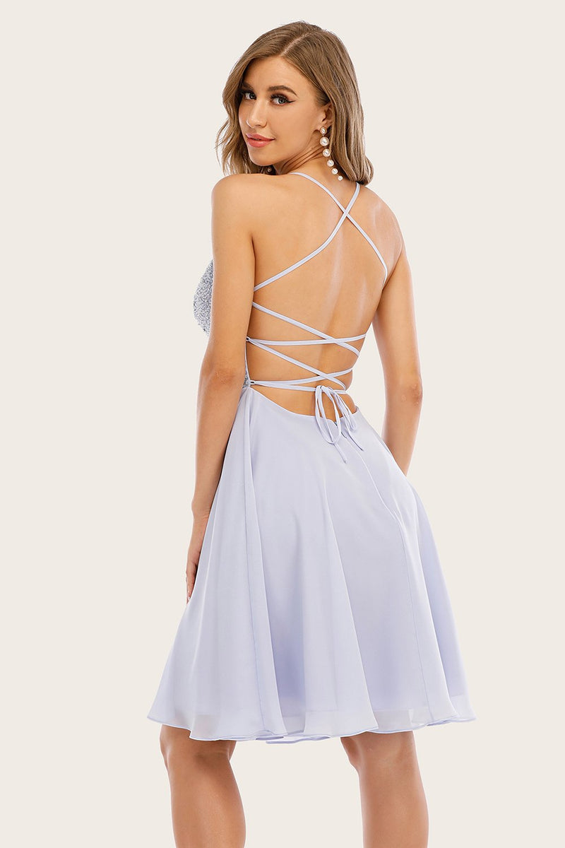 Load image into Gallery viewer, Grey Beaded Short Prom Dress