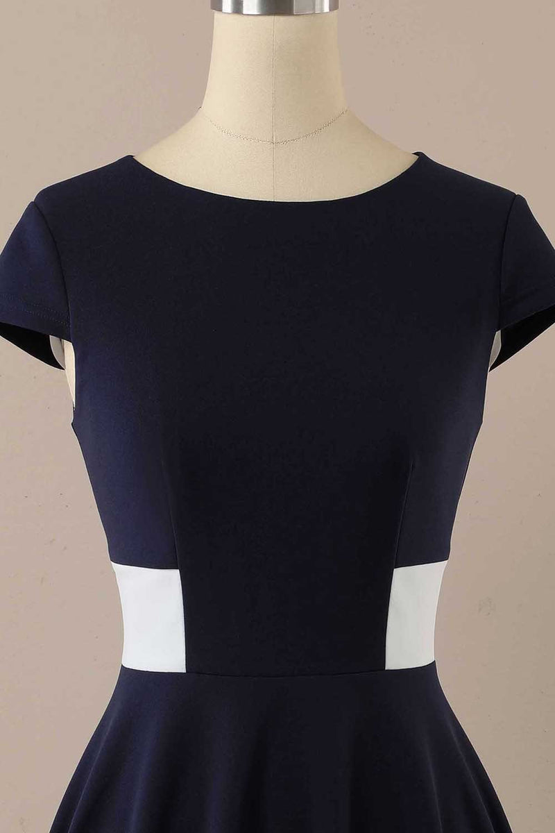 Load image into Gallery viewer, Navy Scoop 1950s Dress with Ruffles