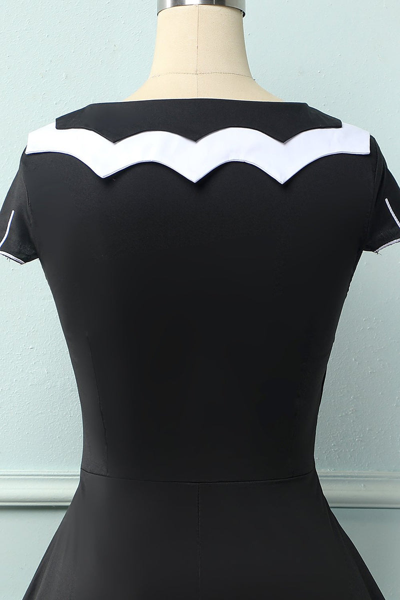 Load image into Gallery viewer, Black 1950S Bat Cape Swing Dress